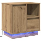 vidaXL Noptiera Stejar Artizanal 50x34.5x50cm cu Sertar si LED, Dulap Nopti, Mobila Dormitor, Maro