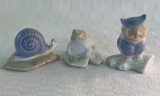 Miniaturi din portelan danez, bufnita, melc si broscuta, Decorative