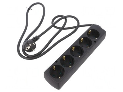 Prelungitor alimentare 5 prize Schuko negru 3x1,5mm2 foto