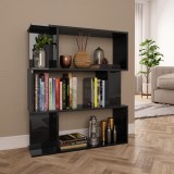 Bibliotecă/Separator cameră, negru extralucios, 80x24x96 cm PAL