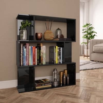 Bibliotecă/Separator cameră, negru extralucios, 80x24x96 cm PAL foto