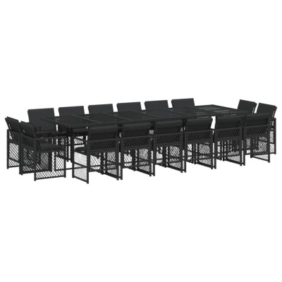 Set mobilier de gradina cu perne, 17 piese, negru, poliratan foto