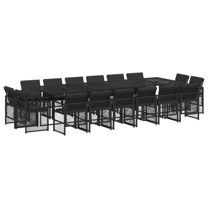 Set mobilier de gradina cu perne, 17 piese, negru, poliratan