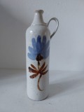 Sticla ceramica gresie, glazurata si pictata manual, cu toarta, 25cm inaltime