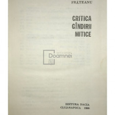 Vasile Frăteanu - Critica gândirii mitice (editia 1980)