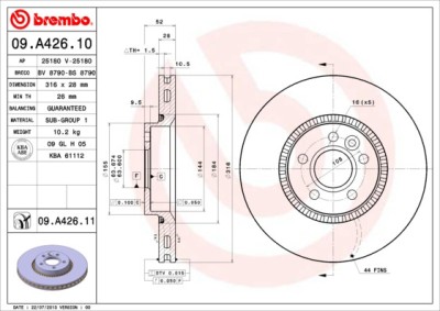 BREMBO 09.A426.11 PRIME LINE - UV Coated Disc frana foto