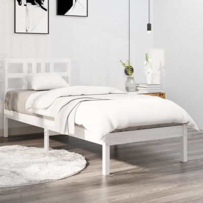 vidaXL Cadru de pat, alb, 100x200 cm, lemn masiv foto
