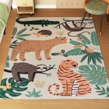 HOMCOM Covor plușat cu Model de Jungle, uşor de &icirc;ntreţinut, Crem + Multicolor | Aosom Romania