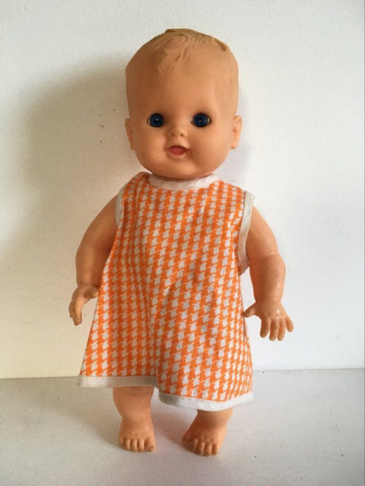 Papusa bebe vintage cauciuc, anii 50-60, cu stanta Rubber Toys Italy