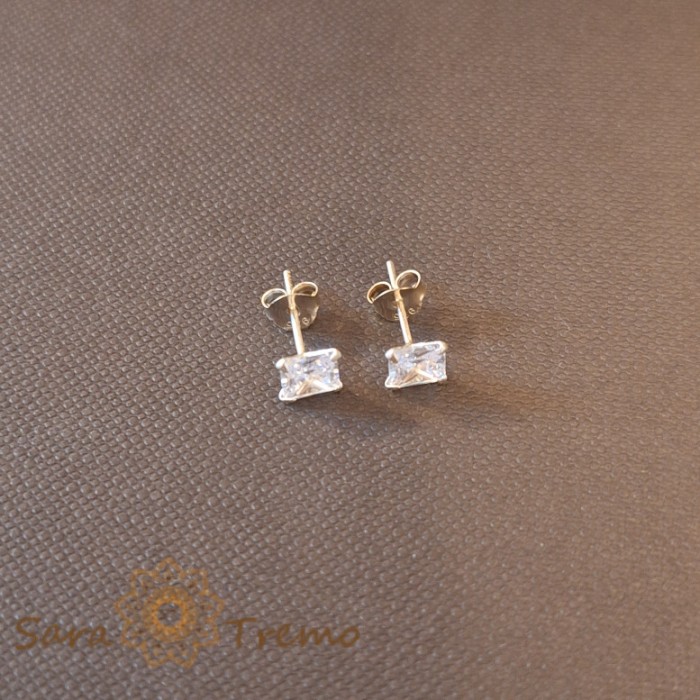 Cercei Unisex Argint 925 cu Cristal Zirconia Alb Patrat, 5 mm