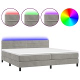 Cumpara ieftin Pat cu arcuri, saltea si LED, gri deschis, 200x200 cm, catifea