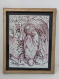 Olah Miklos &ndash; lucrare originala in tus, compozitie fantastica, expresionista cu accente suprarealiste (2002), Portrete, Cerneala, Altul