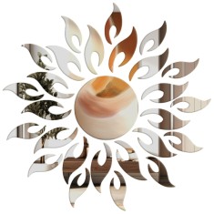 Oglinzi CCmax, Model Soare, Argintiu, Acrilice, Autoadezive pentru Decor si Design Interior, 27 piese, 500x500 mm