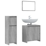 Cumpara ieftin Set mobilier de baie, 3 piese, gri sonoma, lemn prelucrat