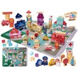 Set 100 piese, blocuri din lemn pentru copii, puzzel educational, Oem