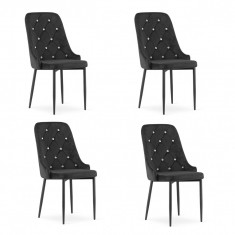 Set 4 scaune bucatarie/living, Artool, Amore, catifea, metal, negru, 48x56x93 cm