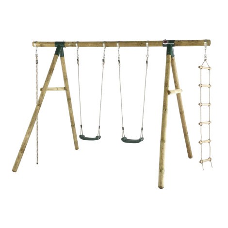 Complex de leagane cu cataratoare Gibbon, pentru 4 copii, din lemn tratat, PLUM