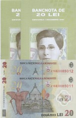 Romania 20 lei 2021 x 2 buc - Ecaterina T. (216E0085011/12) - 2 pliante, UNC !!! foto