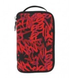 Penar tip etui, 2 Go, dimensiune 13.5 x 5.5 x 22 cm, motiv Graffiti, culoare rosu/negru