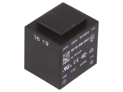 Transformator &amp;Icirc;ncapsulat PCB 3VA 230V 7.5V 400mA foto