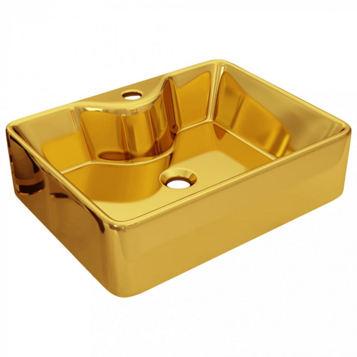 Chiuvetă cu orificiu de robinet, auriu, 48x37x13,5 cm, ceramică