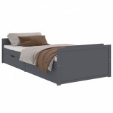 Cadru de pat cu sertare, gri &icirc;nchis, 90x200 cm, lemn de pin