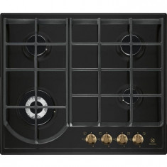 Plita incorpolabila pe gaz Electrolux EGH6343ROR, 4 arzatoare, gratare de fonta, rustic negru