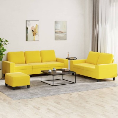 vidaXL Set de canapele, 3 piese, galben deschis, textil foto