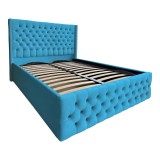 Pat Matrimonial Allegria tapitat cu somiera rabatabila diverse dimensiuni, culoare albastru deschis - 140x200