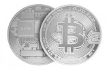 Moneda de colectie Bitcoin, argintie, pentru colectionari