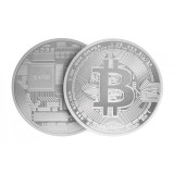 Moneda de colectie Bitcoin, argintie, pentru colectionari