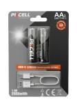 Set 2 baterii PKCELL Reincarcabile AA/ R6 Li-Ion 1.5V 2800mWh +cablu USB-C incarcare (490)