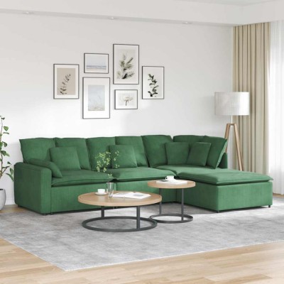 vidaXL Canapea modulară cu taburet și perne, verde &amp;icirc;nchis foto