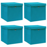 Cutii depozitare cu capace, 4 buc., bleu, 32x32x32 cm, textil