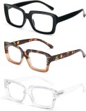 Set de 3 Ochelari de Citire Cu Cadru Pătrat, Blocaj Lumină Albastră, Stilizați &ndash; Negru/Maron/Transparent 2.0