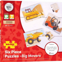 Puzzle - Set 3 puzzle din lemn, 18 piese - Vehicule pentru santier | Bigjigs Toys