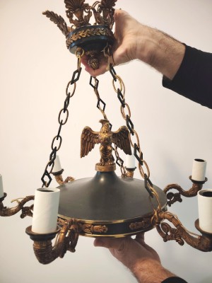 Boem candelabru antic in stilul Empire cu elemente, vultur din bronz masiv și 6 brațe foto