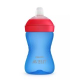 Cana cu tetina moale rezistenta la muscaturi Philips Avent, +9 luni, Albastru, 300 ml, SCF802/01, Philips