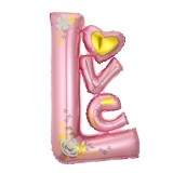 Balon din folie metalizata, flippy, figurine, model love, tematica iubire, 110x64 cm, ambalaj individual, pai inclus, umflare cu aer sau heliu, roz