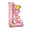 Balon din folie metalizata, flippy, figurine, model love, tematica iubire, 110x64 cm, ambalaj individual, pai inclus, umflare cu aer sau heliu, roz