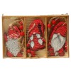 Set 9 decoratiuni de craciun din lemn, flippy, cu snur pentru agatare in brad, model mos craciun diferite dimensiuni, 3 modele, rosu