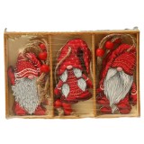 Set 9 decoratiuni de craciun din lemn, flippy, cu snur pentru agatare in brad, model mos craciun diferite dimensiuni, 3 modele, rosu