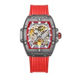 Cumpara ieftin Ceas de barbat Onola transparent, automatic, curea din silicon, skeleton Rosu, Plastic