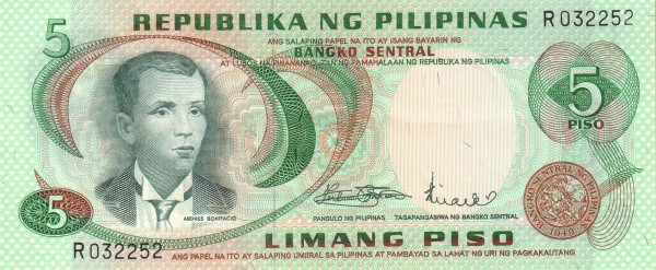 Filipine 5 Piso ND (1970) - P-148 UNC !!!