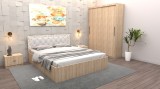 Set Dormitor Maia Stejar Sonoma Pat 160 cm x 200 cm + Noptiere + Dulap cu usi glisante 150 cm x 200 cm