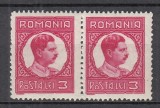 ROMANIA 1932 LP 96 REGELE CAROL II UZUALE FILIGRAN CC PERECHE 3 LEI CARMIN STARE MNH