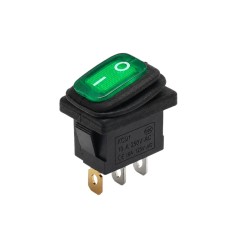 Intrerupator rocker mini basculant ON-OFF, KCD1-0111-11, 3pini, 250VAC, 10A, 19.5x13mm, LED verde, cu retinere, IP65