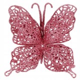 Set 10 ornamente pentru bradul de Craciun, Fluture cu sclipici, 16cm, roz Household NewTrend