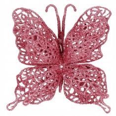 Set 10 ornamente pentru bradul de Craciun, Fluture cu sclipici, 16cm, roz Household NewTrend