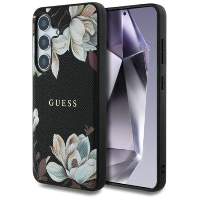Husa pentru Samsung Galaxy S25 - Guess Grained Flowers MagSafe (GUHMS25SPGNMPLMK) - Black foto